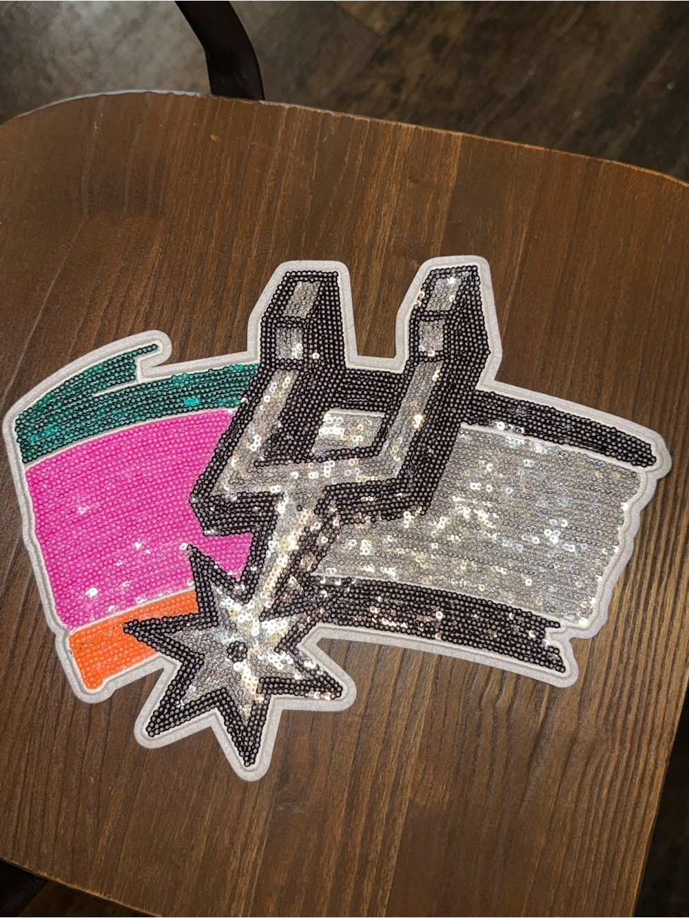 Sequin Graphic Patch in Pink, Silver, Black & Teal